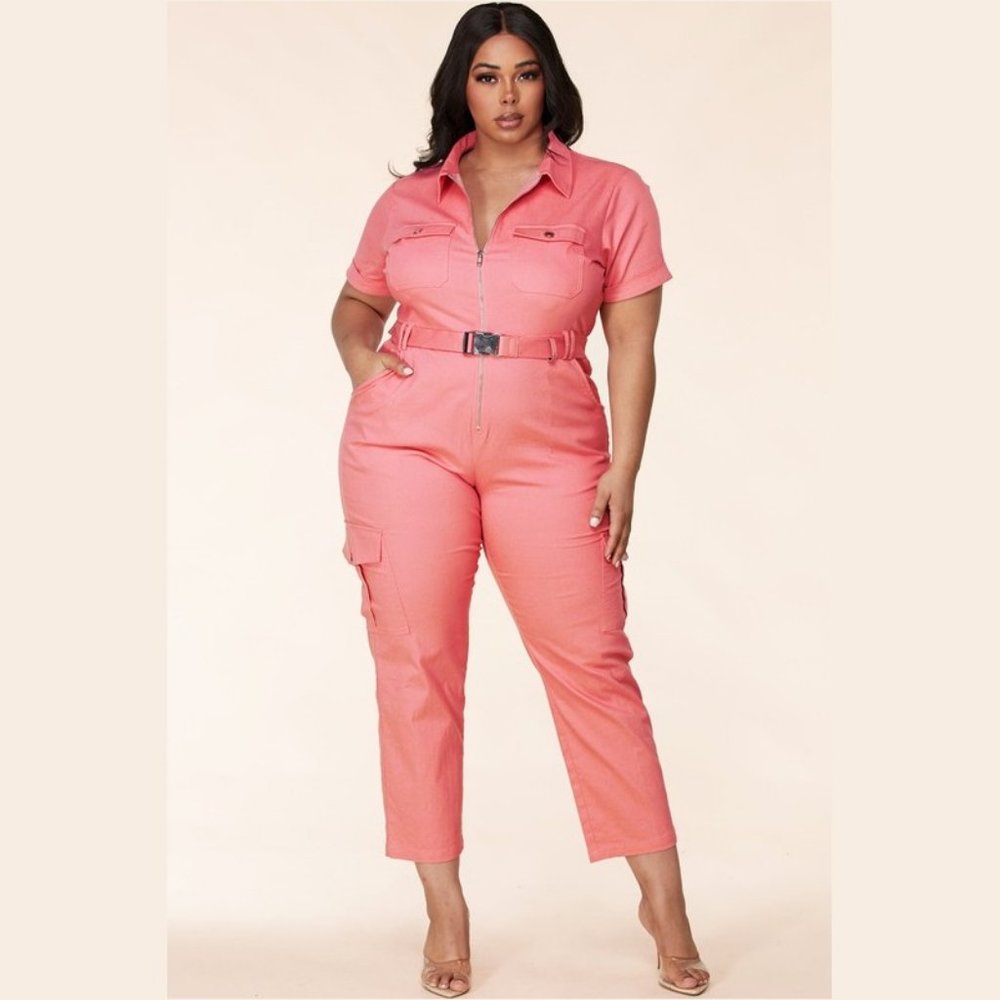 Denim Utility Jumpsuit - Plus Size